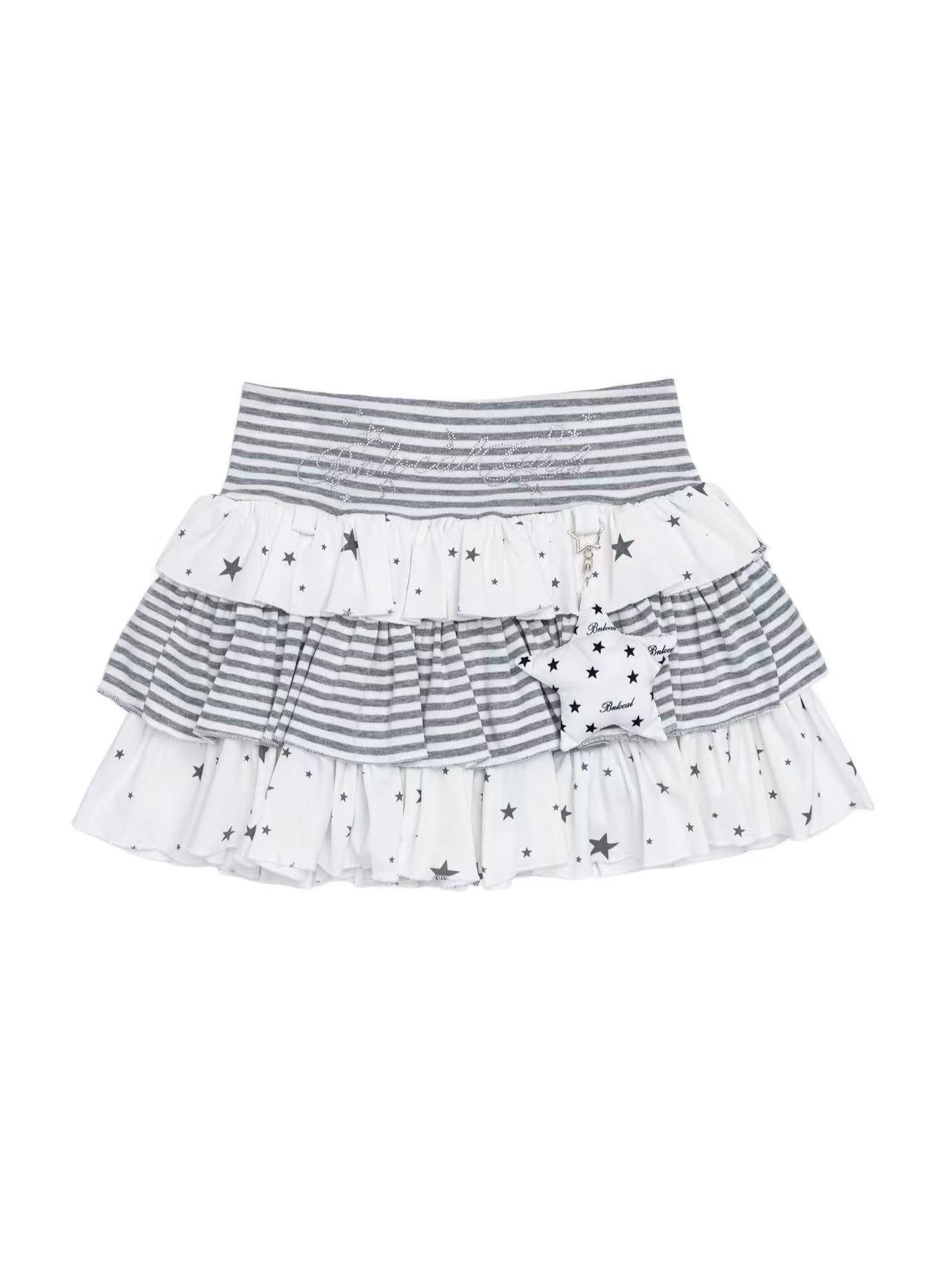 'Star Glow' Y2K Patchwork Striped Star Puffy Skirt AlielNosirrah