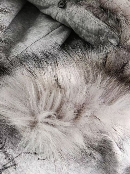 'Lonely Island' Y2K Detachable Furry Hood Printed Half-Zip Hoodie
