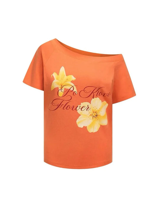 'Passion Fruit' Y2k Casual Organge Off Shoulder Shirts AlielNosirrah