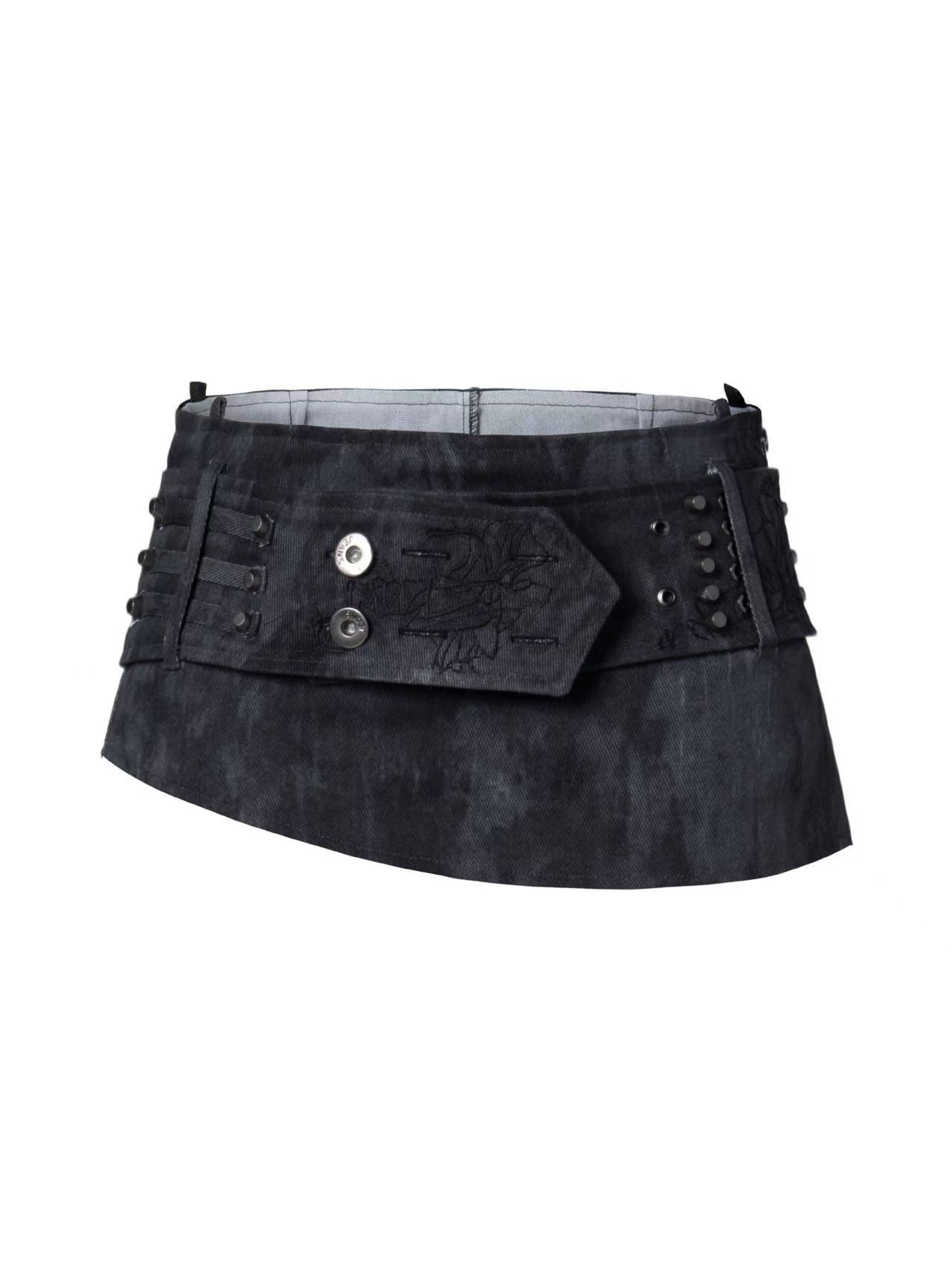 'Bullet Bloom' Metal Studded Embroidered Skort