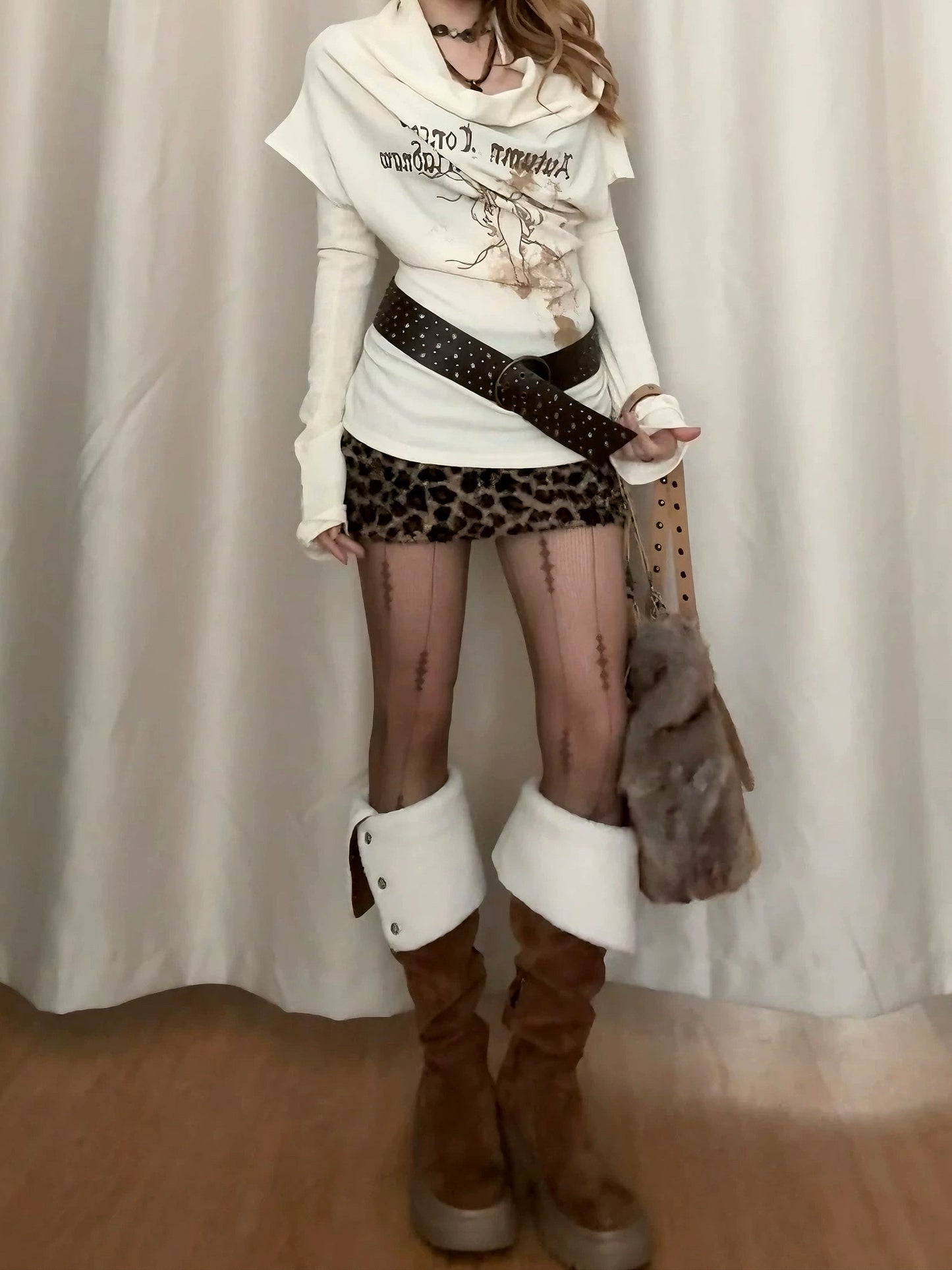 'Lucid Dream' Grunge Y2k "Autumn Gothic Print Draped Neck Black Tee AlielNosirrah