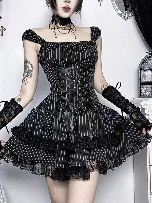 'Dark Ballet' Gothic Striped Ruffle Dress (Copy) AlielNosirrah