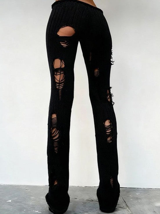 'Slashfit' Knit Distressed High-Waist Casual Pants AlielNosirrah