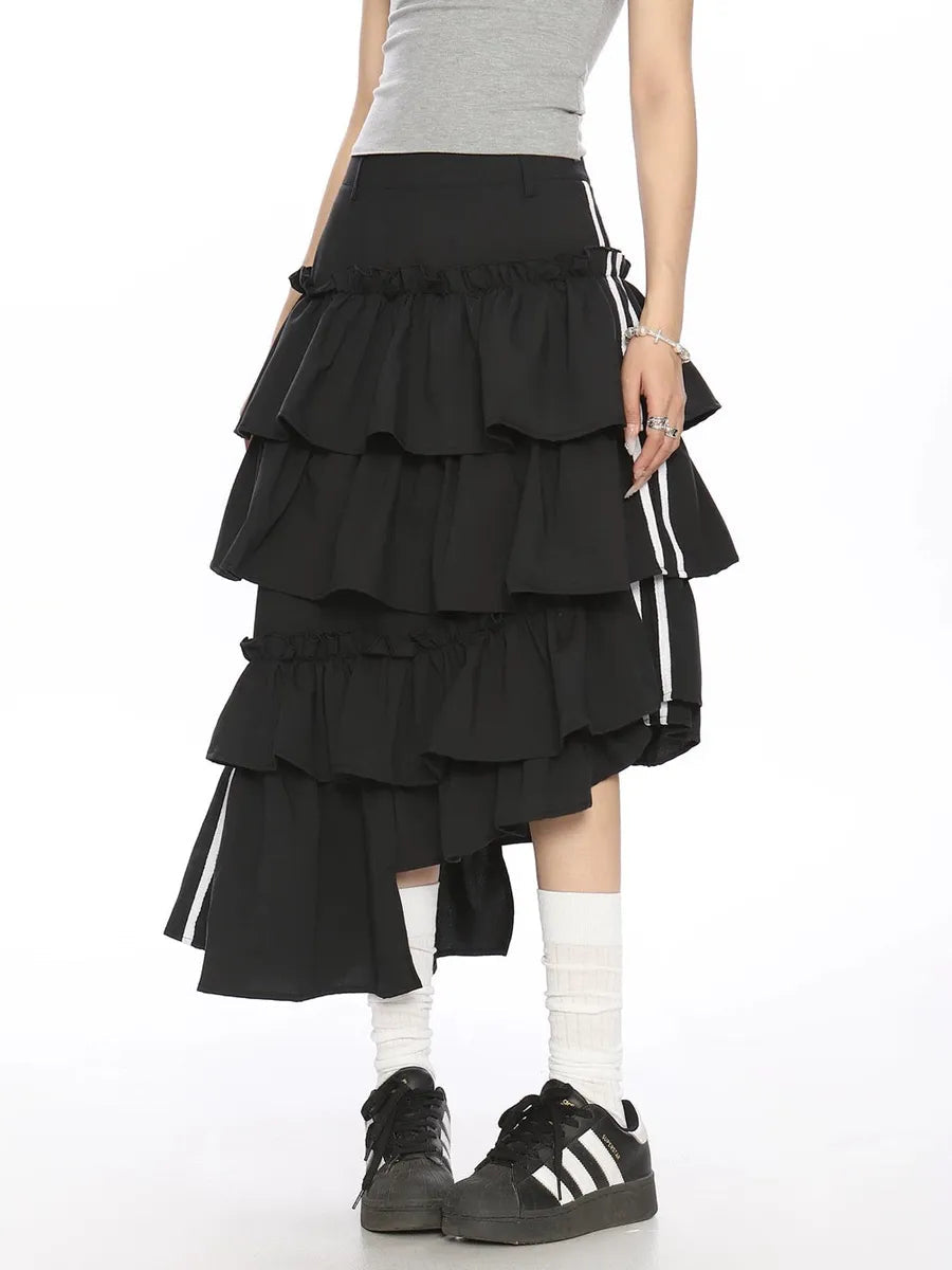 'Variation' Spring Blokette Striped Ruffle Irregular Midi Dress AlielNosirrah
