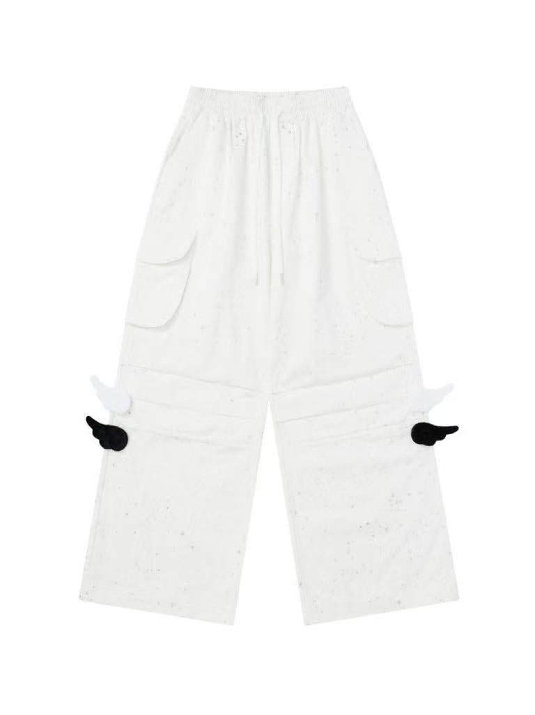 'Cosmic Angel' Sparkling Star Print Wing-Detail Cargo Pants AlielNosirrah