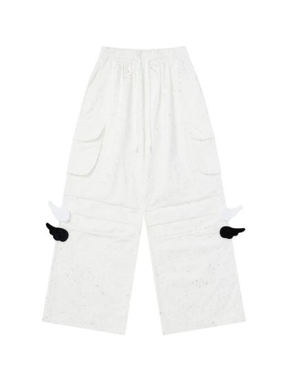 'Cosmic Angel' Sparkling Star Print Wing-Detail Cargo Pants AlielNosirrah