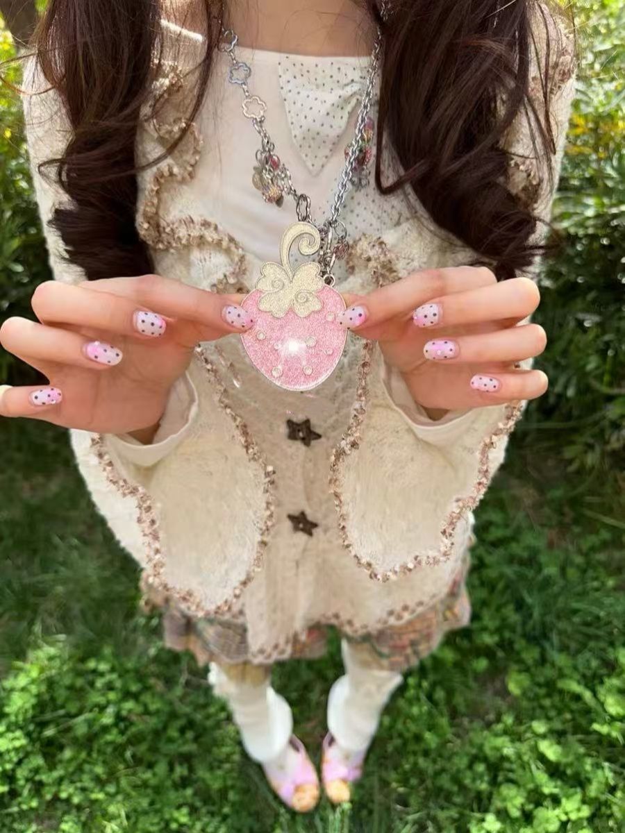 'Strawberry Bud' Glitter Strawberry Pendant Metal Necklace AlielNosirrah