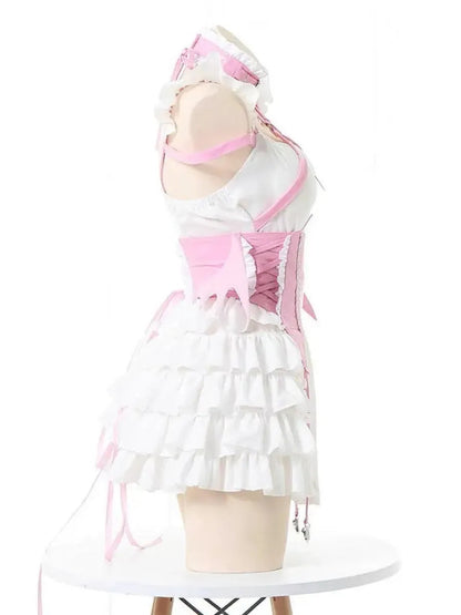 'Cream Soda' Ruffled Cross Strap Wings Corset Dress AlielNosirrah