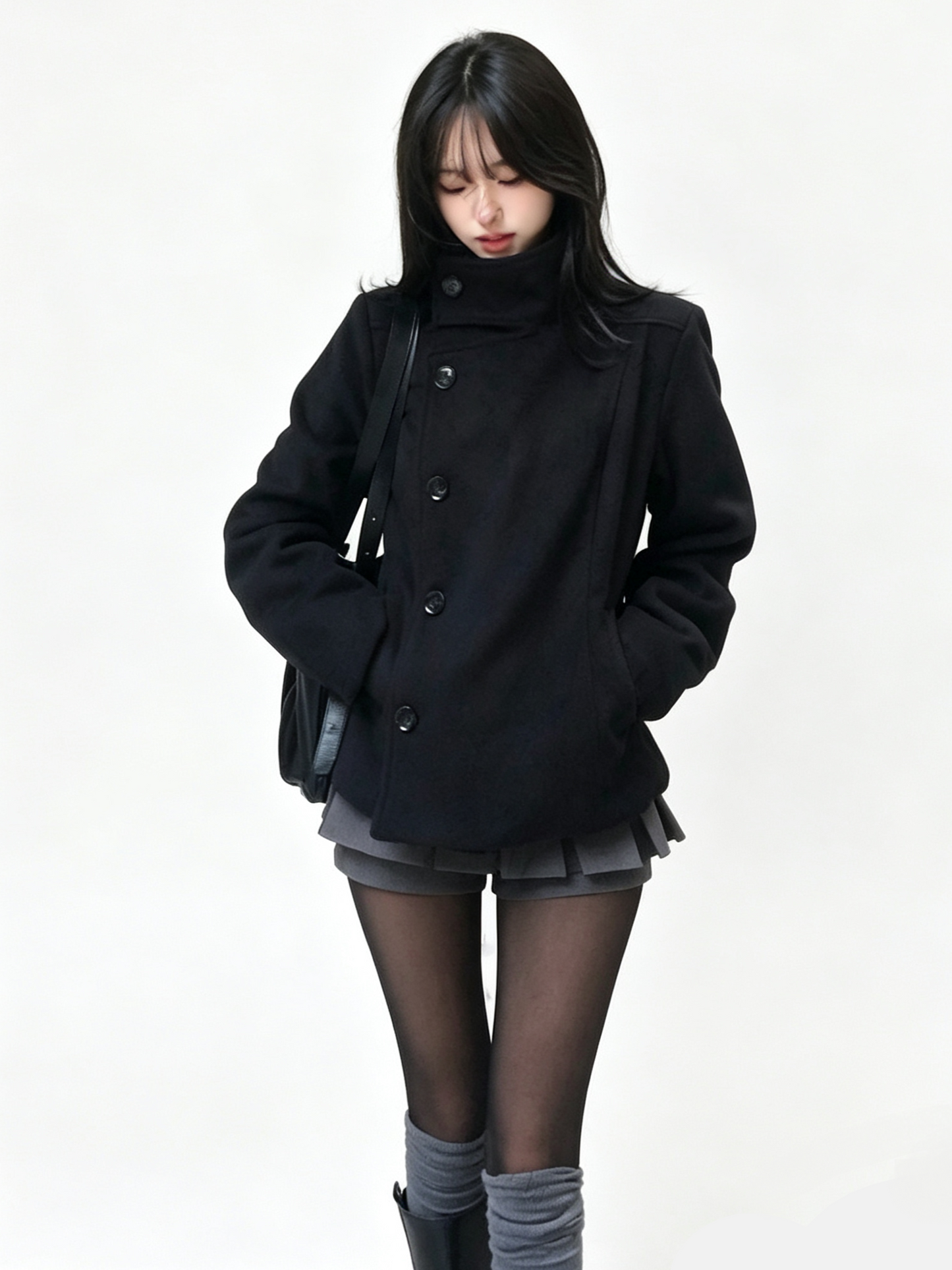 'Prep Offset' College Style  Cropped Asymmetric Button Coat