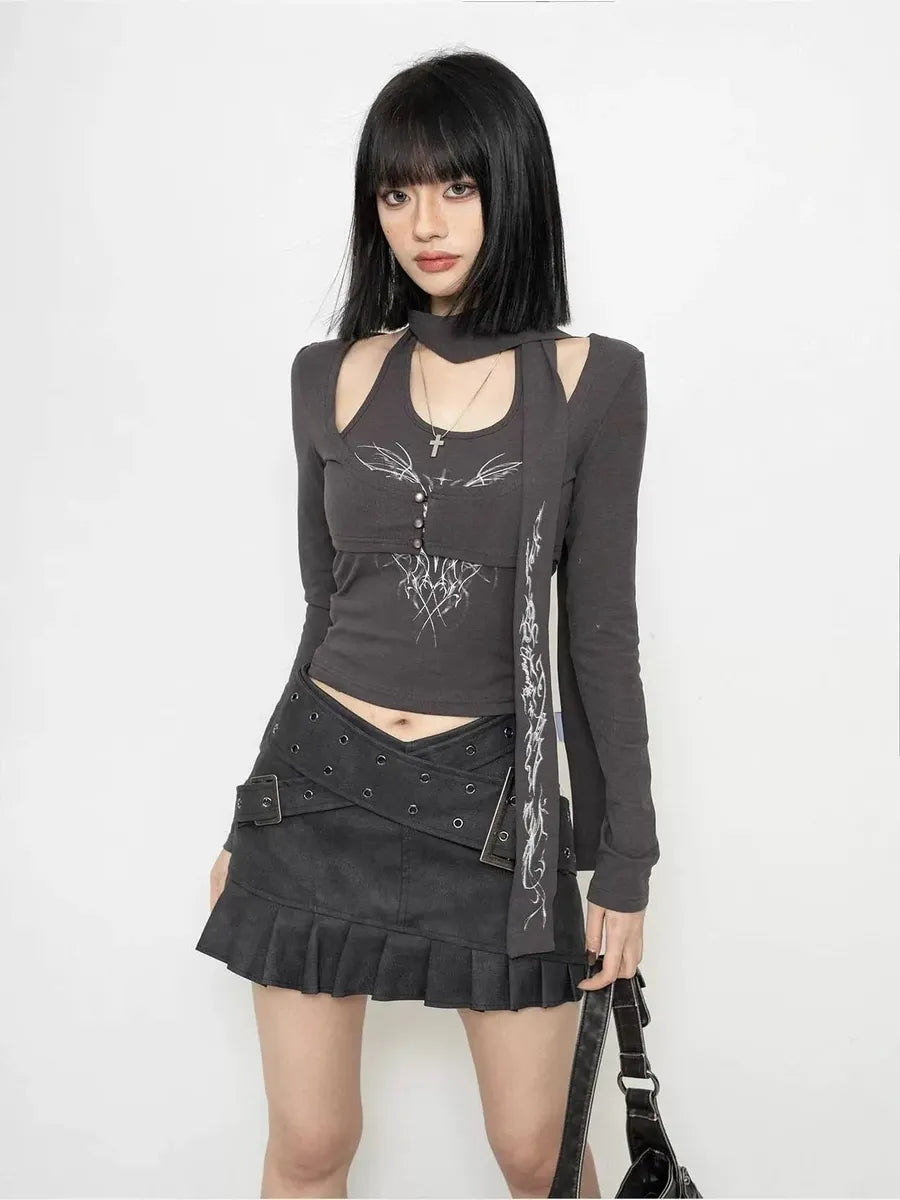 'Whisper' Alt Punk Scarf Punk Graphic 3 Pcs Set Top AlielNosirrah