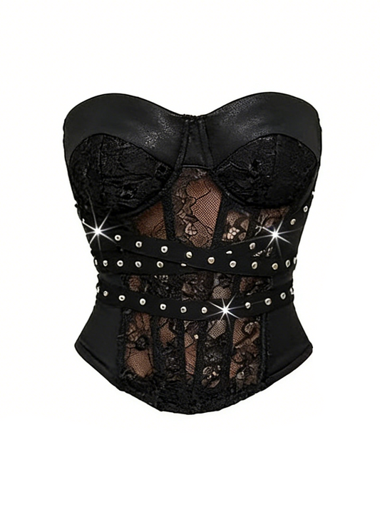 'Dark Bloom' Lace Studded Strapless Corset Top AlielNosirrah