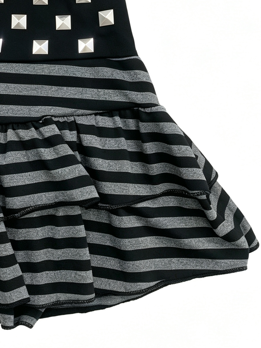 'Punk Tiers' Vintage Cute Punk Striped Multi-Layer Rivet Cake Skirt