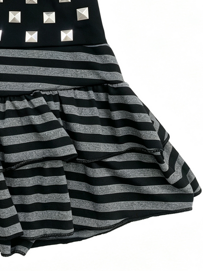 'Punk Tiers' Vintage Cute Punk Striped Multi-Layer Rivet Cake Skirt