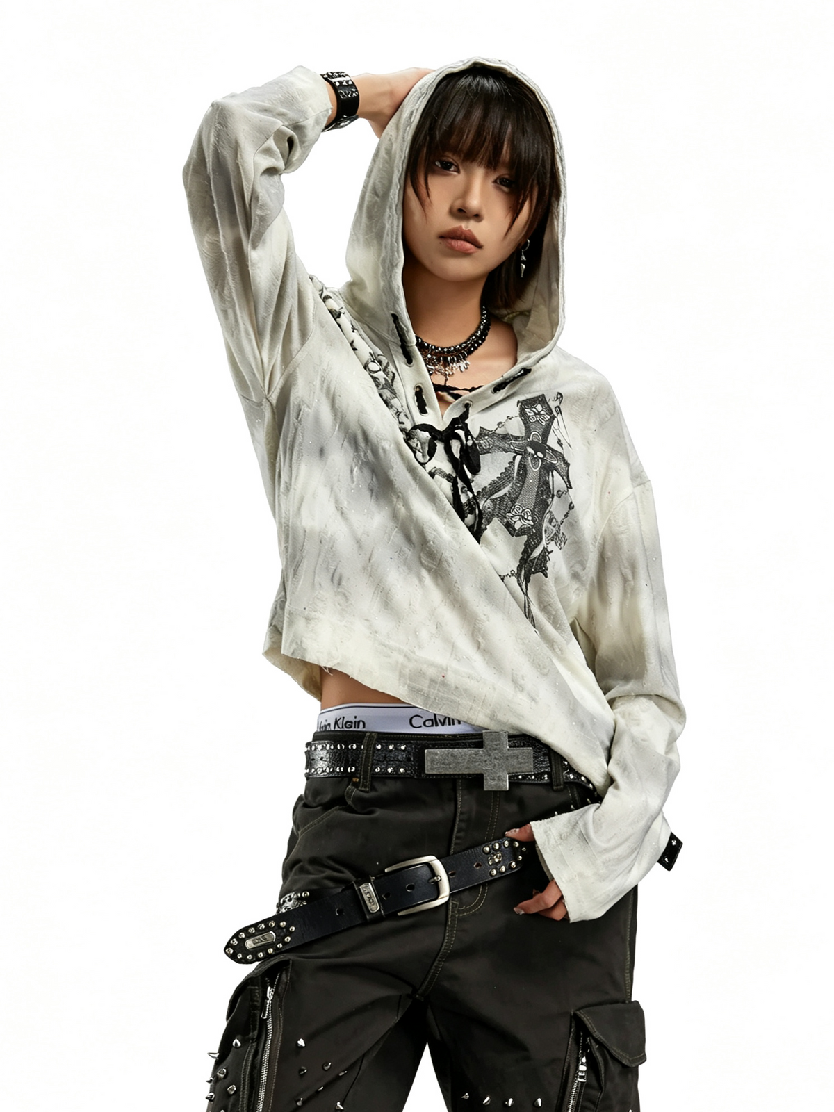 'Sequin Faith' Streetwear Sequin Tie-Dye Cross Print Hoodie