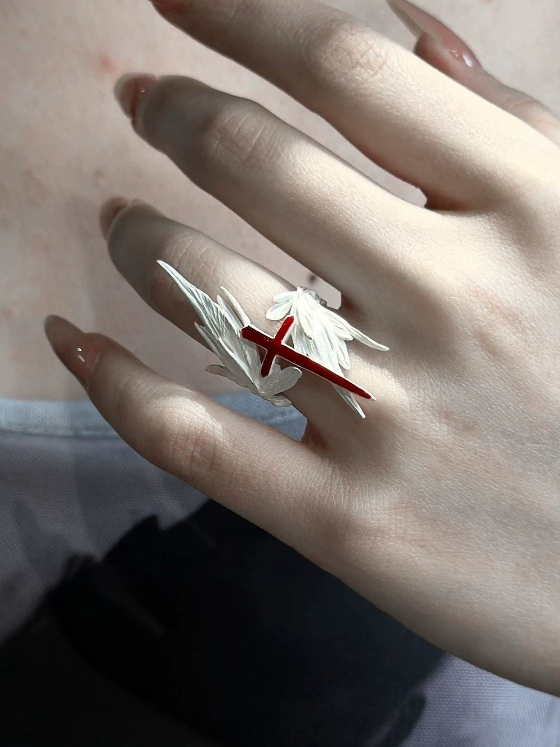 'Freedom Wings' Hand‑Painted Cross Wing Alloy Ring