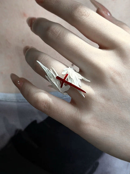 'Freedom Wings' Hand‑Painted Cross Wing Alloy Ring
