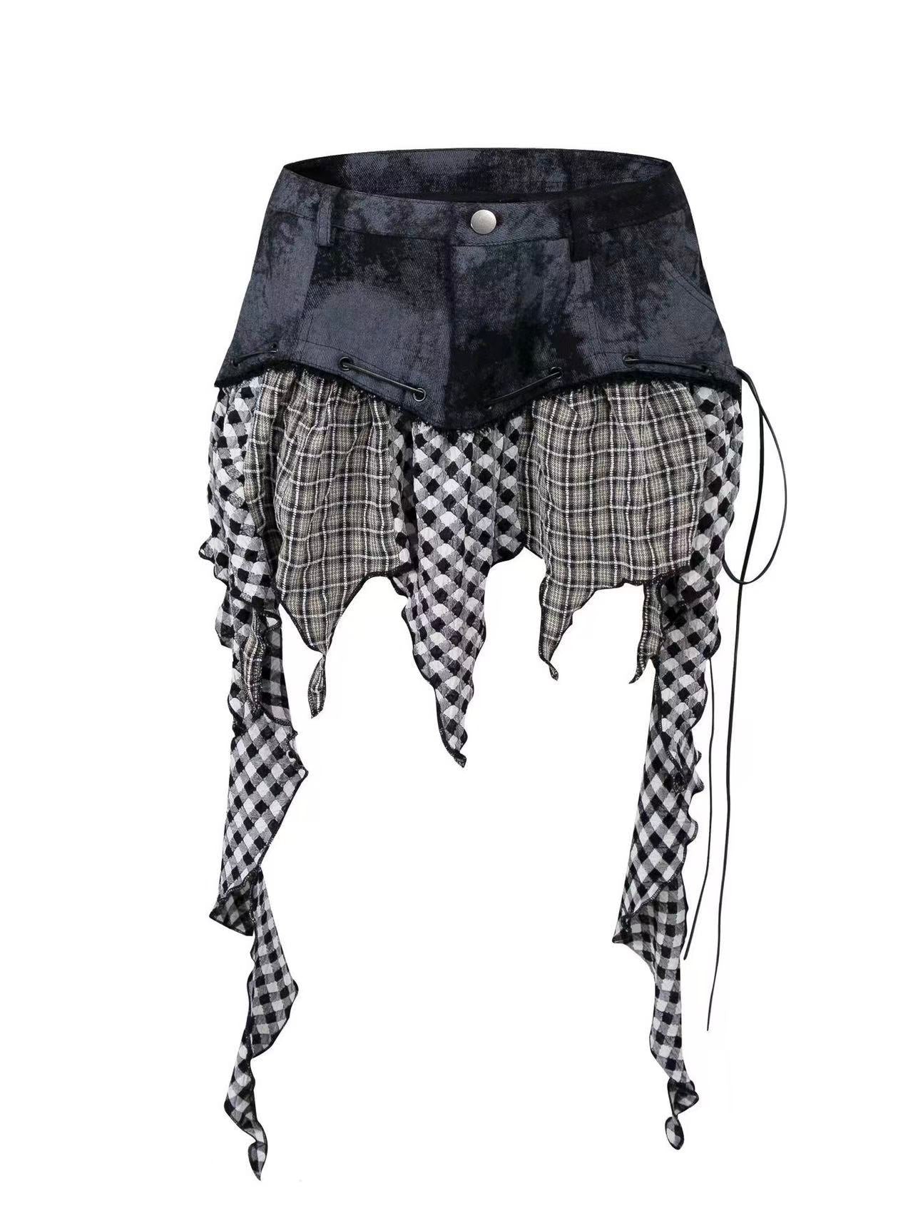 'Westwood' Asymmetrical Plaid Ribbon Patchwork Skirt