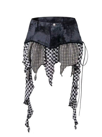 'Westwood' Asymmetrical Plaid Ribbon Patchwork Skirt