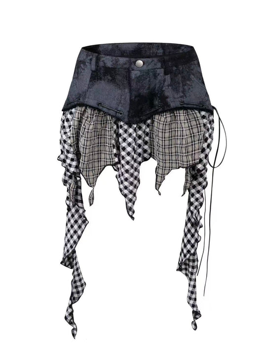 'Westwood' Asymmetrical Plaid Ribbon Patchwork Skirt
