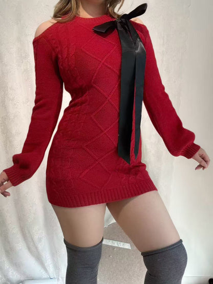 'Belle' Bow-Detail Off-Shoulder Long-Sleeve Bodycon Dress AlielNosirrah