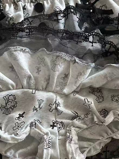 'Kitty Pop' Y2K Cartoon Kitty Print Puffy Skirt AlielNosirrah