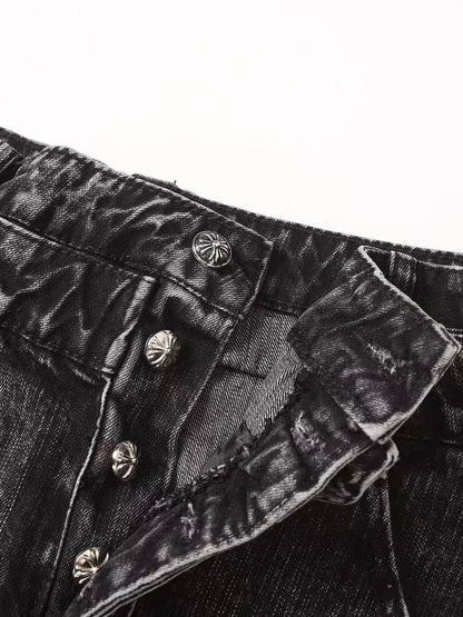 'CrossDazzle' Vintage Cross Rhinestone Long Jeans