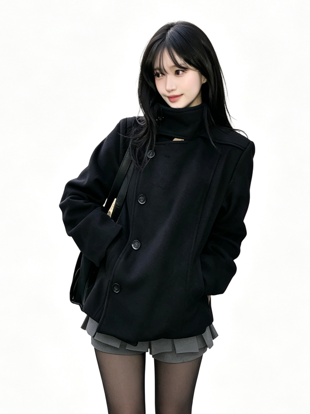 'Prep Offset' College Style  Cropped Asymmetric Button Coat