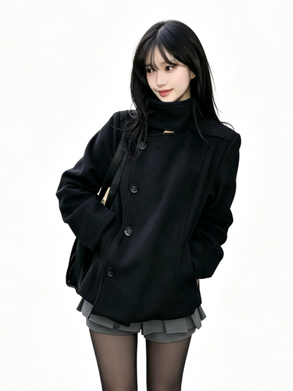 'Prep Offset' College Style  Cropped Asymmetric Button Coat
