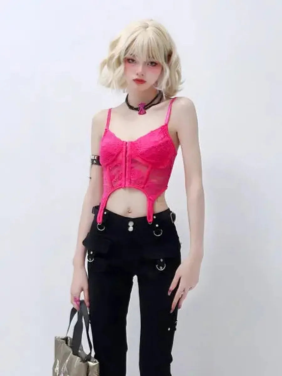 'DragonFruit' Pink Lace Suspender Cami Top AlielNosirrah