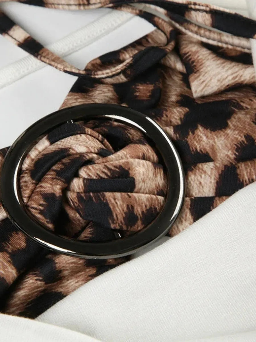 'Jocelyn' Y2k Womenswear Leopard Print Swing Collar 2 Pcs Top AlielNosirrah