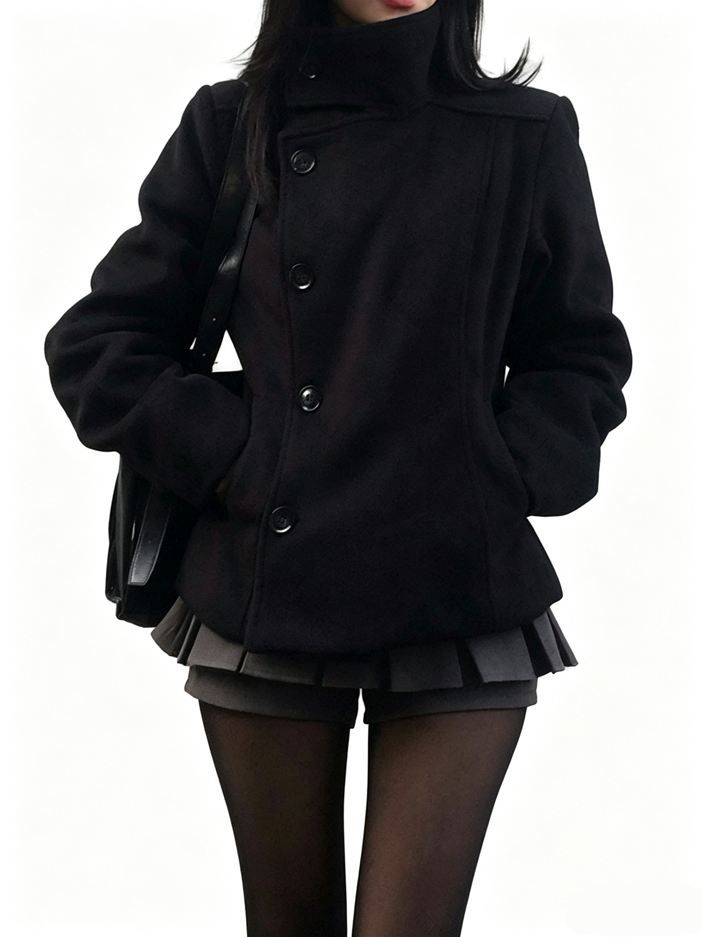'Prep Offset' College Style  Cropped Asymmetric Button Coat