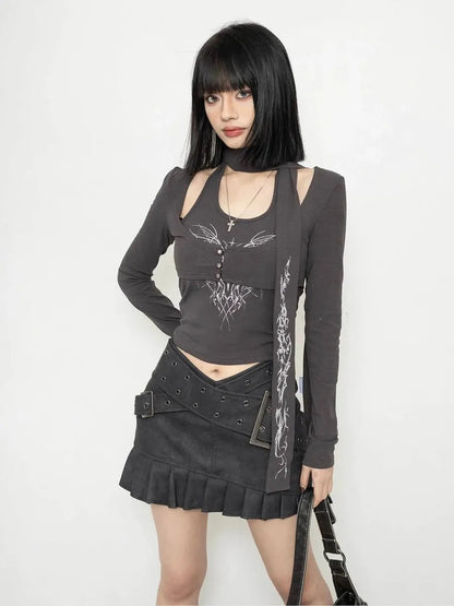 'Whisper' Alt Punk Scarf Punk Graphic 3 Pcs Set Top AlielNosirrah