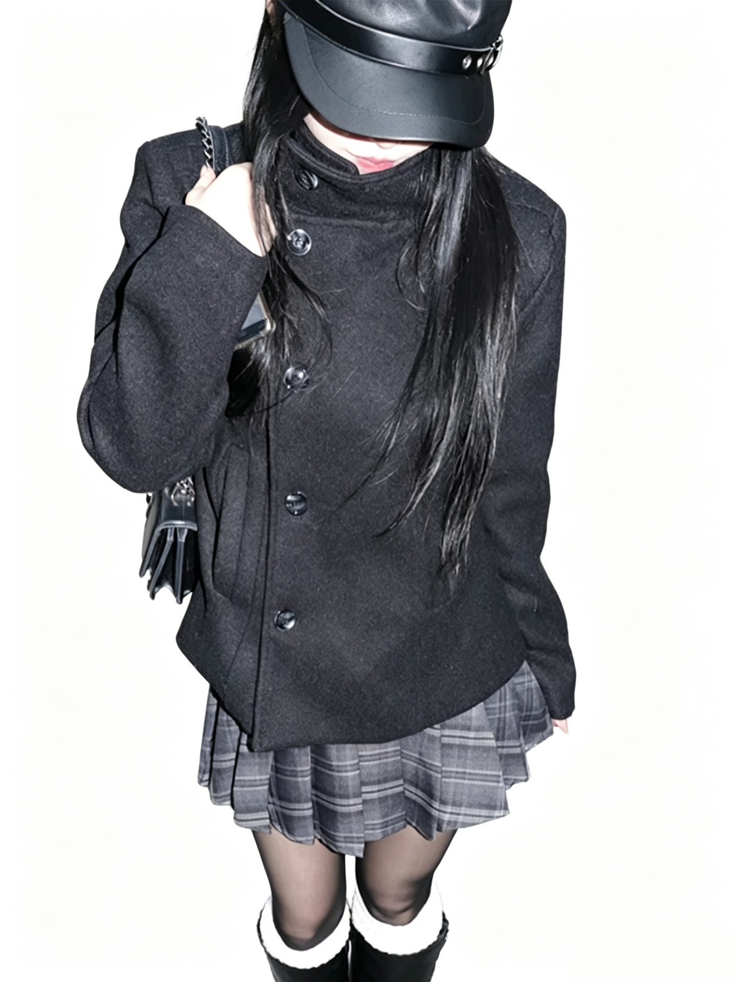 'Prep Offset' College Style  Cropped Asymmetric Button Coat