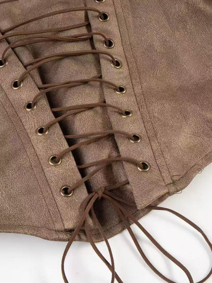 'Rustic Dusk' Off Shoulder Lapel Waist Flared Sleeve Corset Top