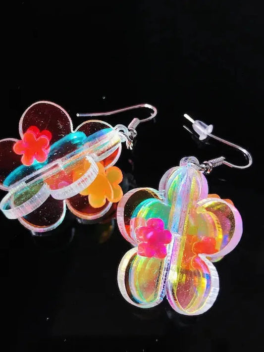 'Reflection' 3d Neon Rainbow Acrylic Earrings AlielNosirrah