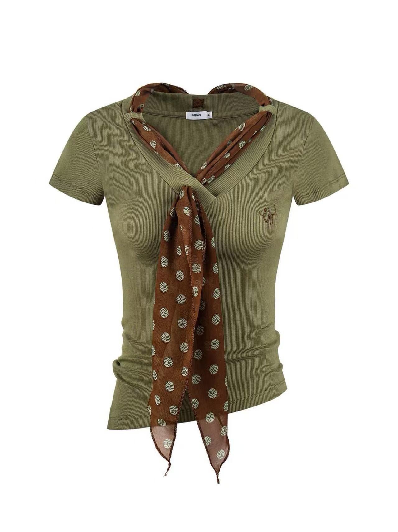 'Old Cinema' Vintage Polka Dot Scarf Asymmetrical T-Shirt (Copy) AlielNosirrah