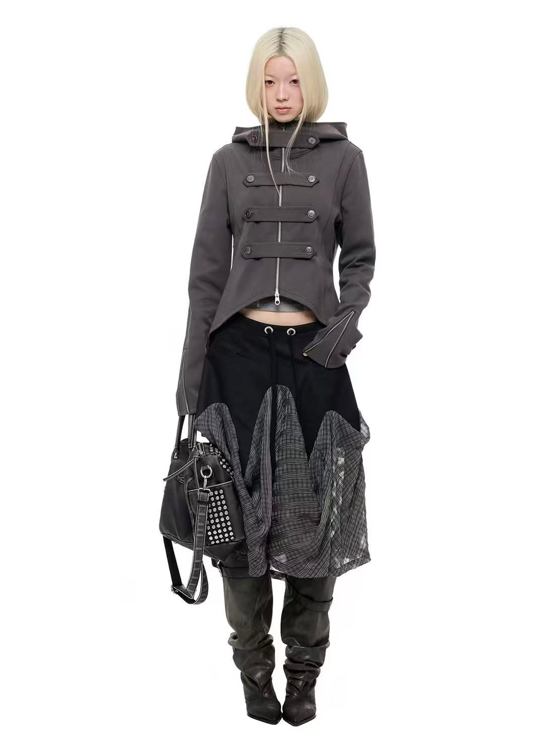 'Dark Crest' Shawl Hoodie Cuff Side Zipper Design