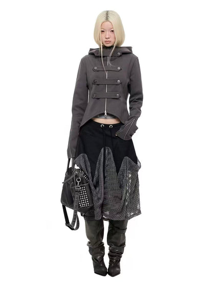 'Dark Crest' Shawl Hoodie Cuff Side Zipper Design