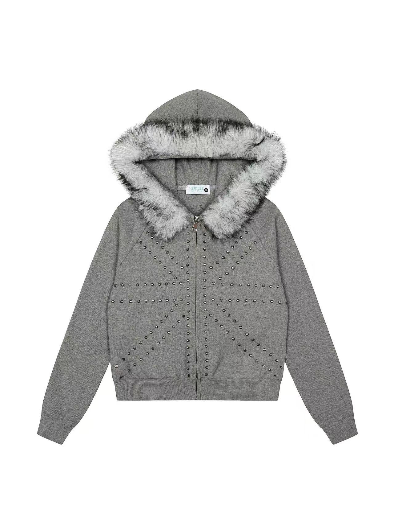 'Urban Stud' Fur Collar Studded Detailing Fleece Hoodie (Copy) AlielNosirrah