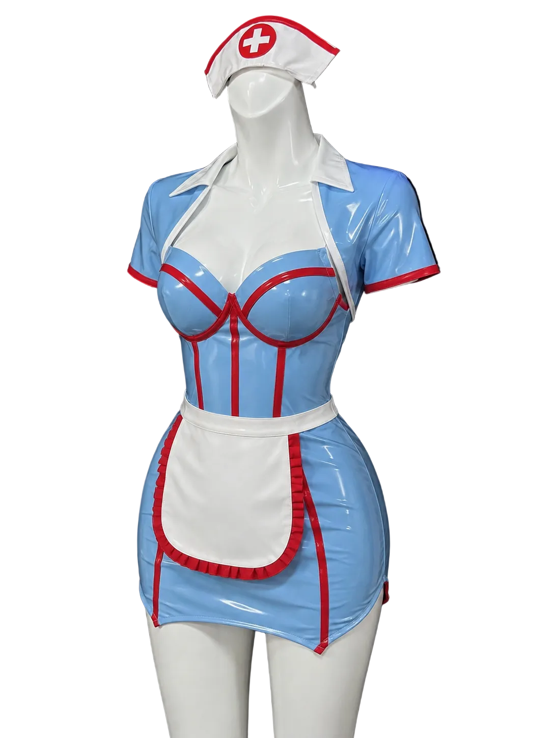 'Miss Nurse'Sexy  Blue & Red Contrast 3 pcs Halloween Nurse Costume