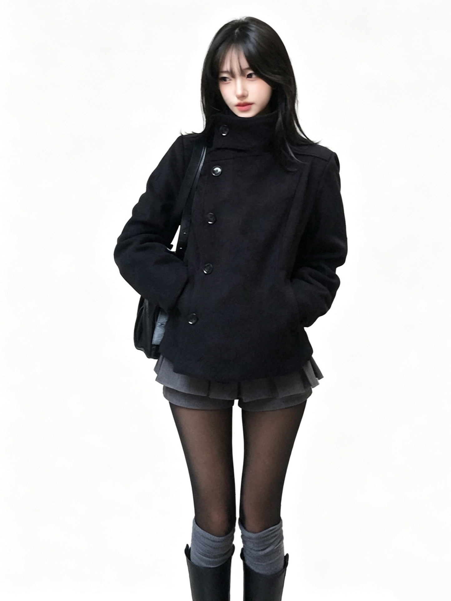 'Prep Offset' College Style  Cropped Asymmetric Button Coat