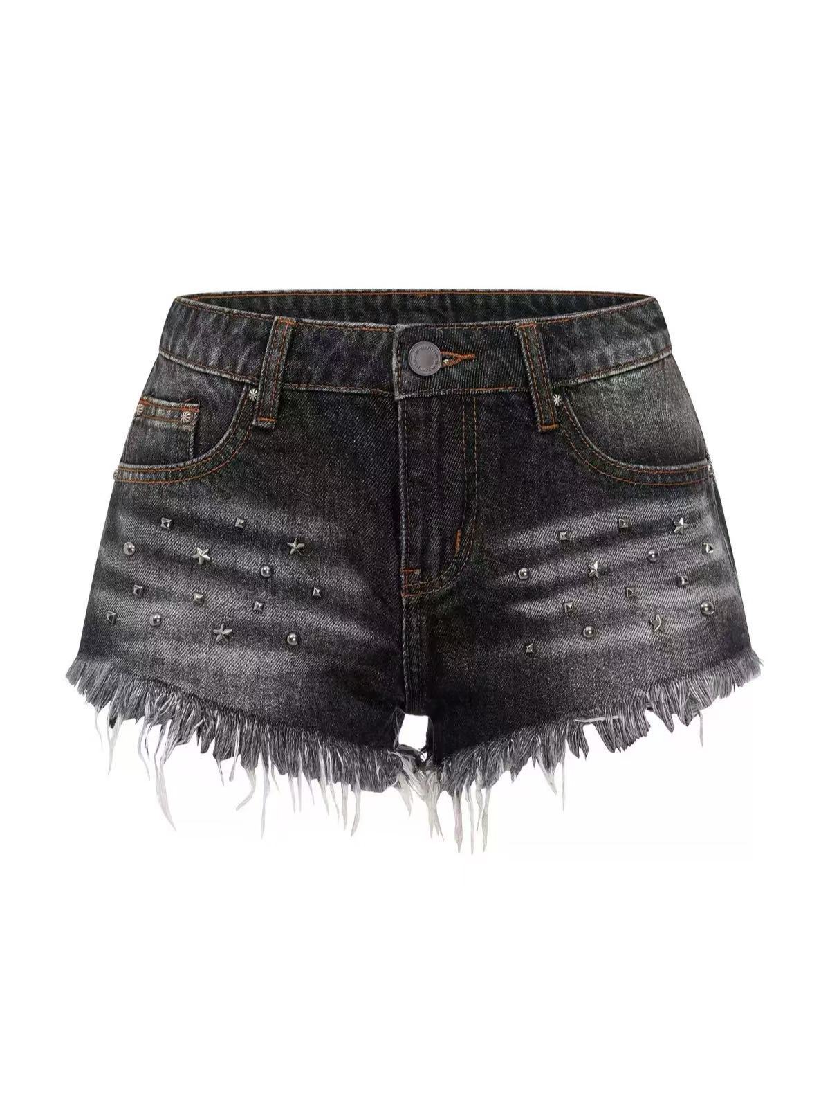 'Street Outlaw' Vintage Studded Raw Hem Denim Shorts AlielNosirrah