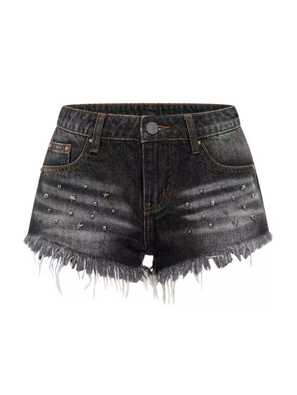 'Street Outlaw' Vintage Studded Raw Hem Denim Shorts AlielNosirrah