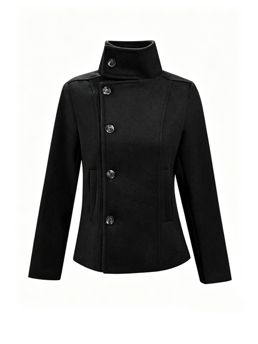 'Prep Offset' College Style  Cropped Asymmetric Button Coat