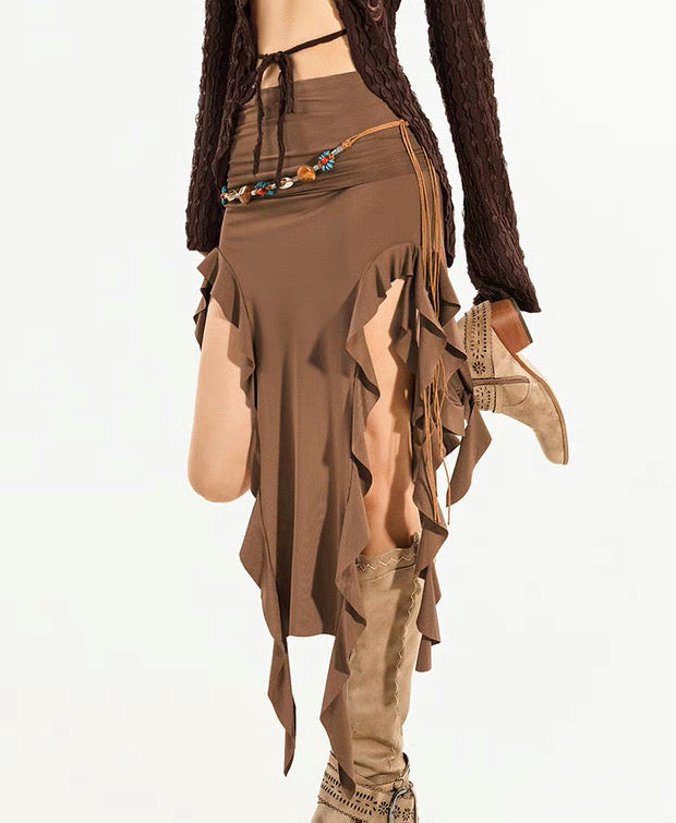 'Golden Hour' Irregular Ruffle Tube Dress Midi Skirt (Copy) AlielNosirrah