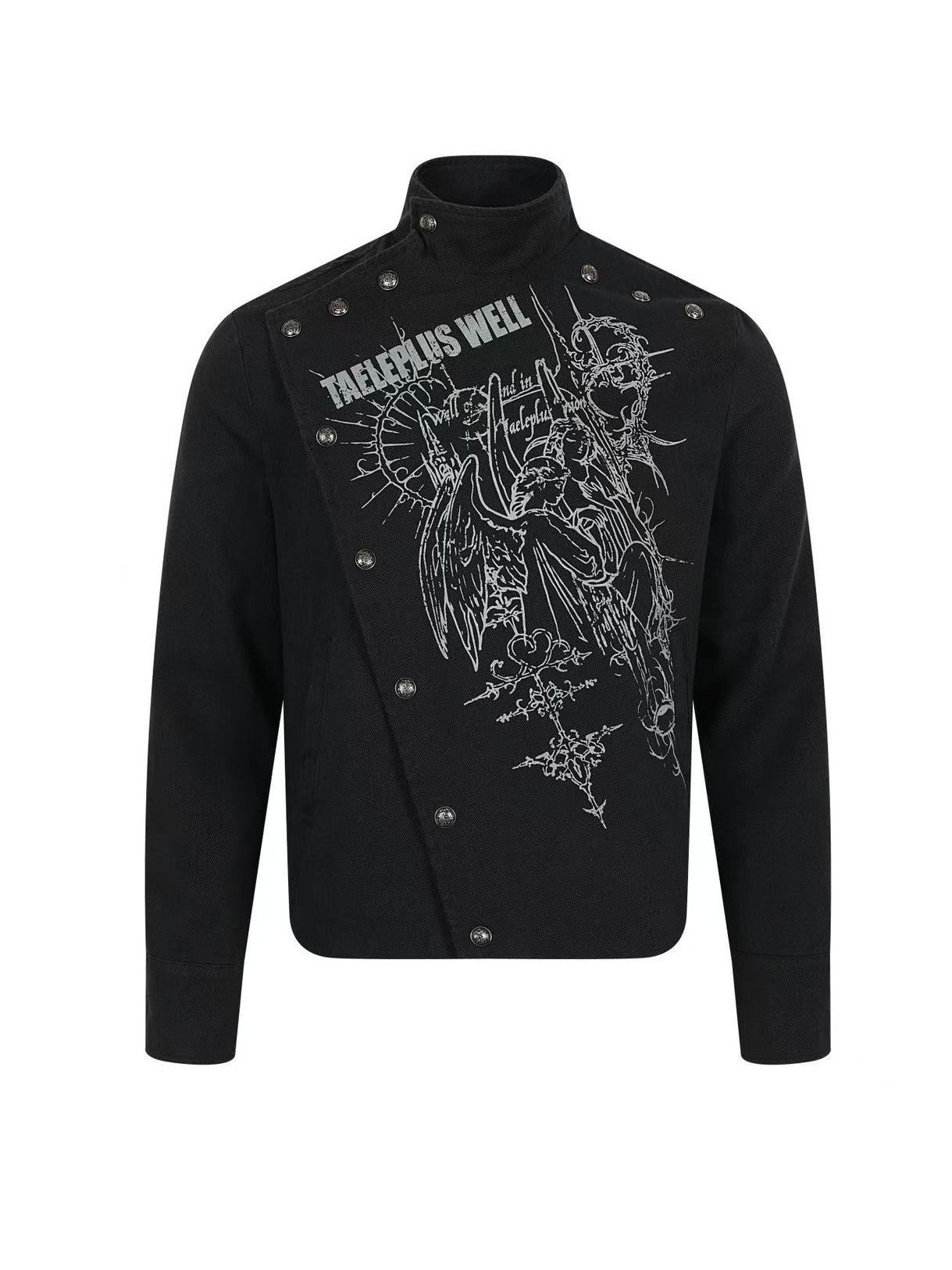 'Clasp Rock' Dark Rock Graphic Print Metal Buckle Cropped Jacket