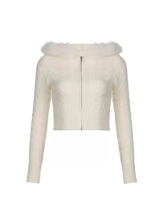 'Snow Days' Y2k Fluffy Fur Hood Cropped Sweater AlielNosirrah