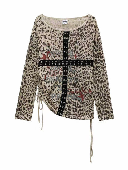 'Golden Claws' Leopard Drawstring Off-Shoulder Long Sleeve (Copy) AlielNosirrah