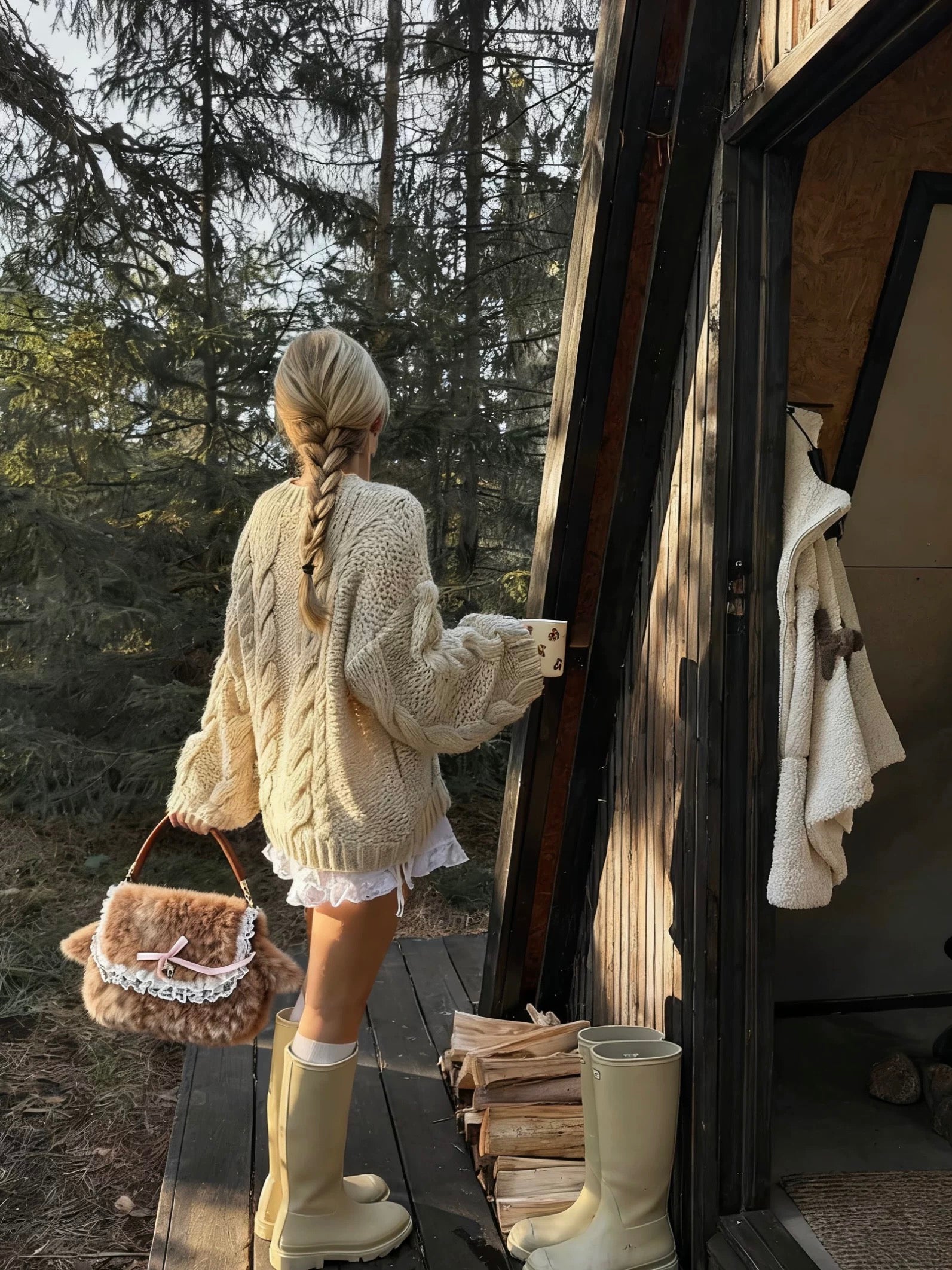 'Sweet Tale' Kawaii Deer Pattern Faux Fur Hand Bag AlielNosirrah