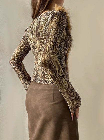 ’Wild Nature' Fluffy Y2k Leopard Print Fall Shirts AlielNosirrah